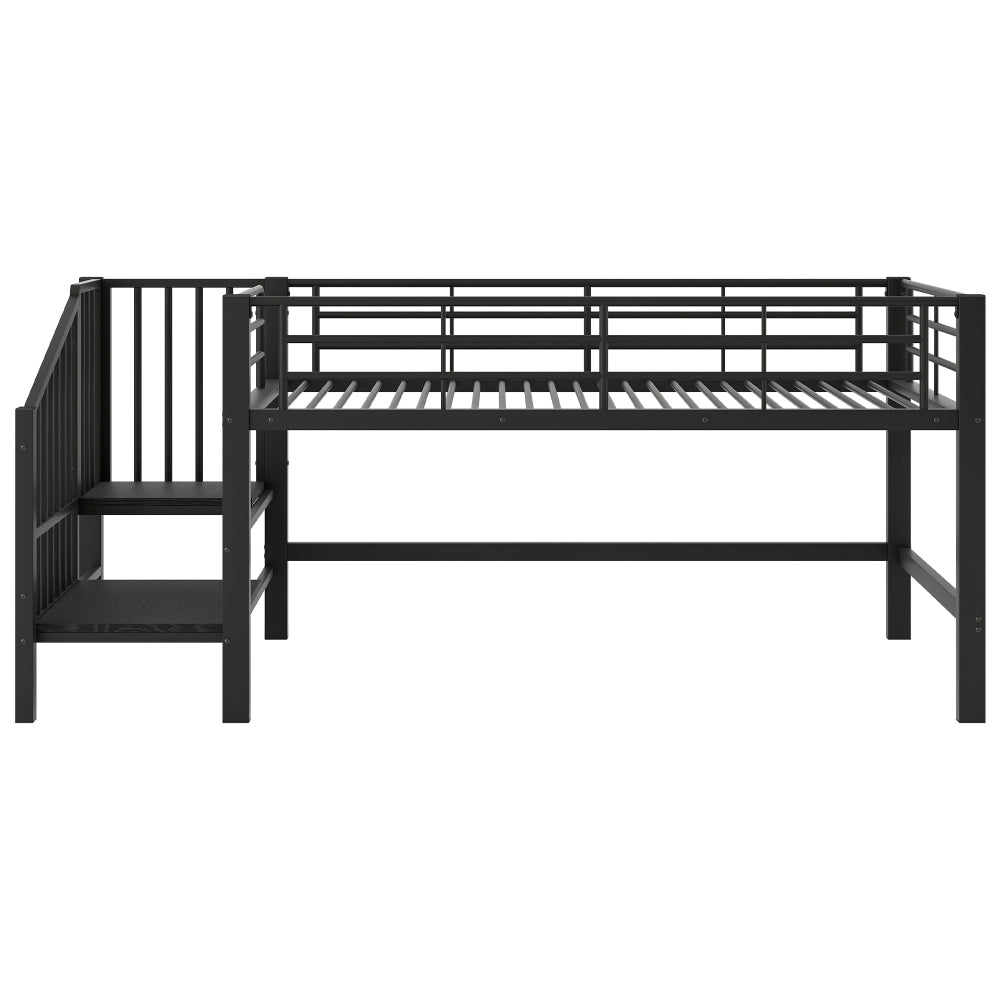 Elevated Storage Stair Bed, Black | Metal Contemporary Style, Assembled, No Electricity Required