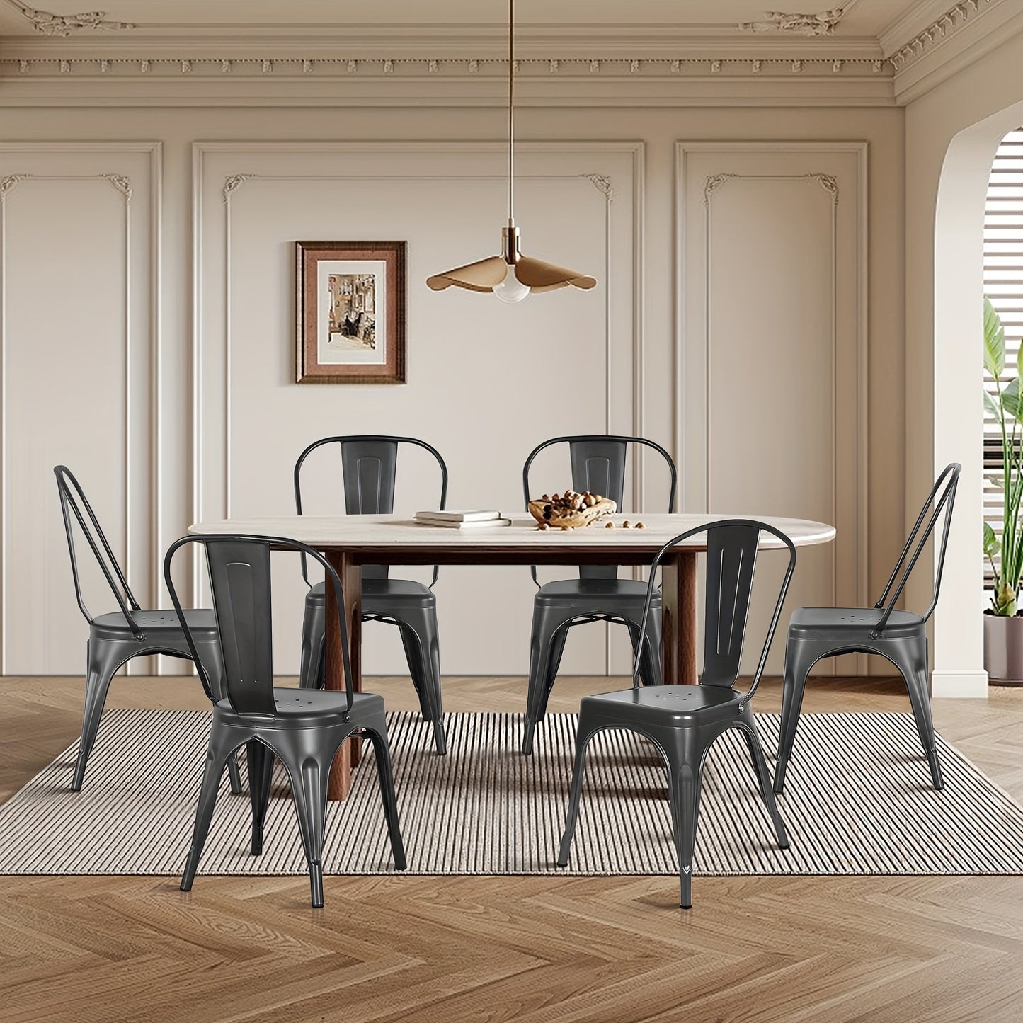 Eetkamerstoelen – Stoelen – Bistrostoelen – Keukenstoelen – Lounge Stoelen – Industrieel Design – Set Van 4 Donkergrijs – Metalen Frame – Stapelbaar