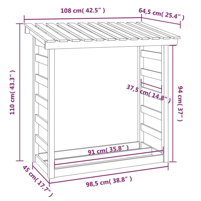 Houtopslag Buiten – Houtrek Buiten – Haardhoutrek – Brandhoutrek – Houtopslag Met Afdekhoes – Massief Dennenhout – Weerbestendig Design – 108x64,5x110 cm – Wit