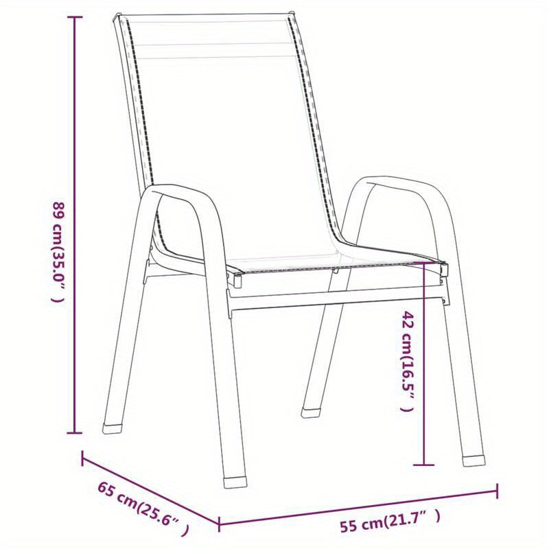 Tuinstoelen – Tuinstoelen – Stapelbare Stoelen – Terrasstoelen – Buitenstoelen – Set van 6 – Grenenhouten Frame – Zwart Textilene Zitvlak