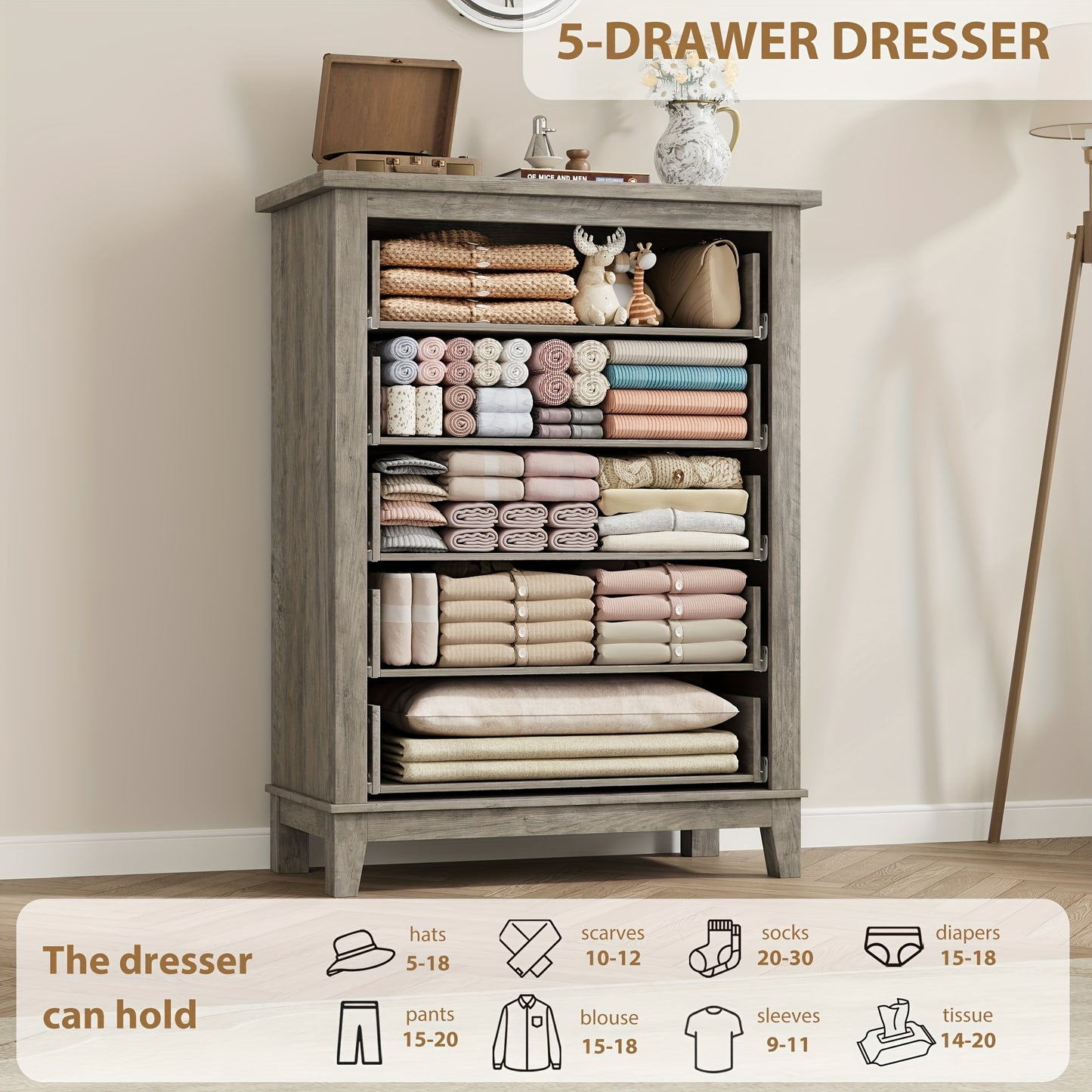 Opbergkast – Ladekast – Bergkast – Dresser – Kast Vrijstaand – Ruimtebesparend Verticaal Ontwerp – MDF Hardhout – 80x40x105 cm – Eenvoudige Montage – Bruin Houten Design