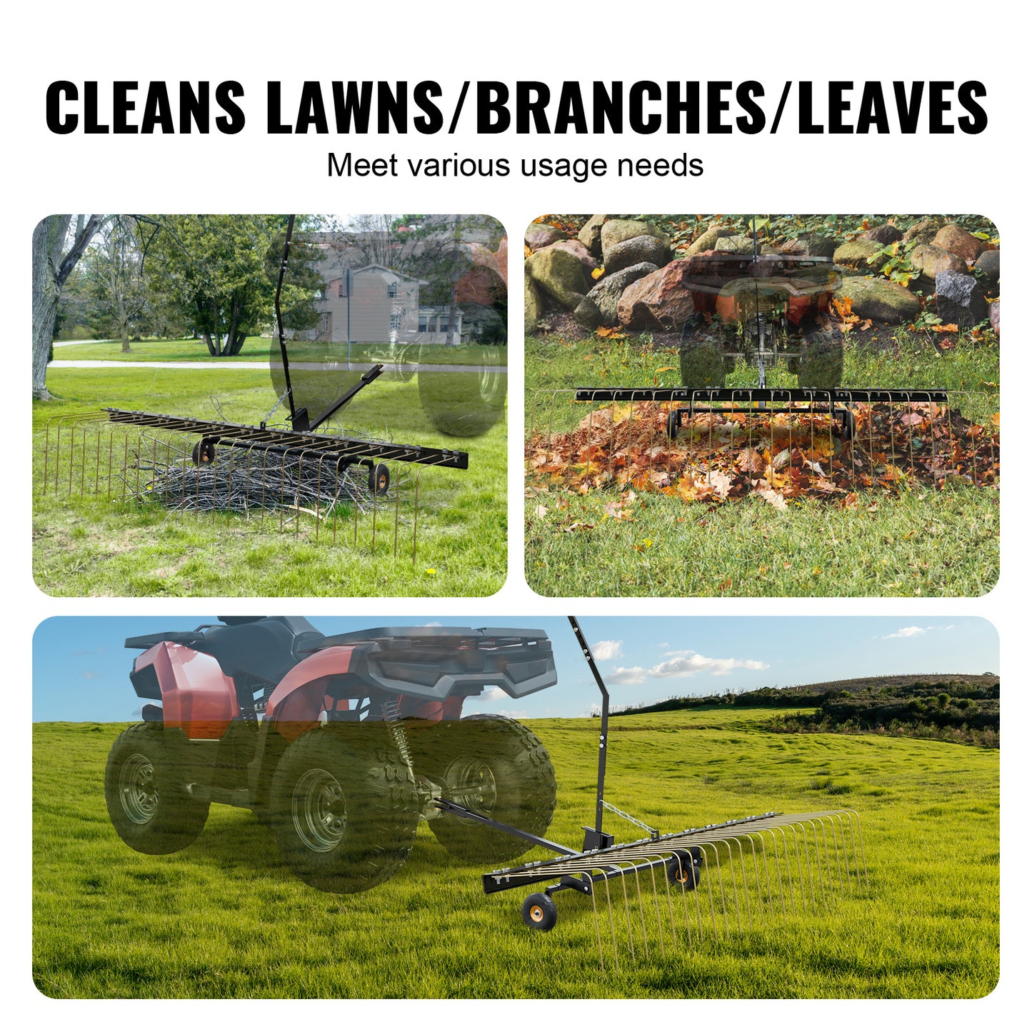 Verticuteerhark – Aanhanghark – Verticuteren Hark – Grasmaaiers Hark – ATV Hark – 60 Inch Werkbreedte – 24 Stalen Tanden