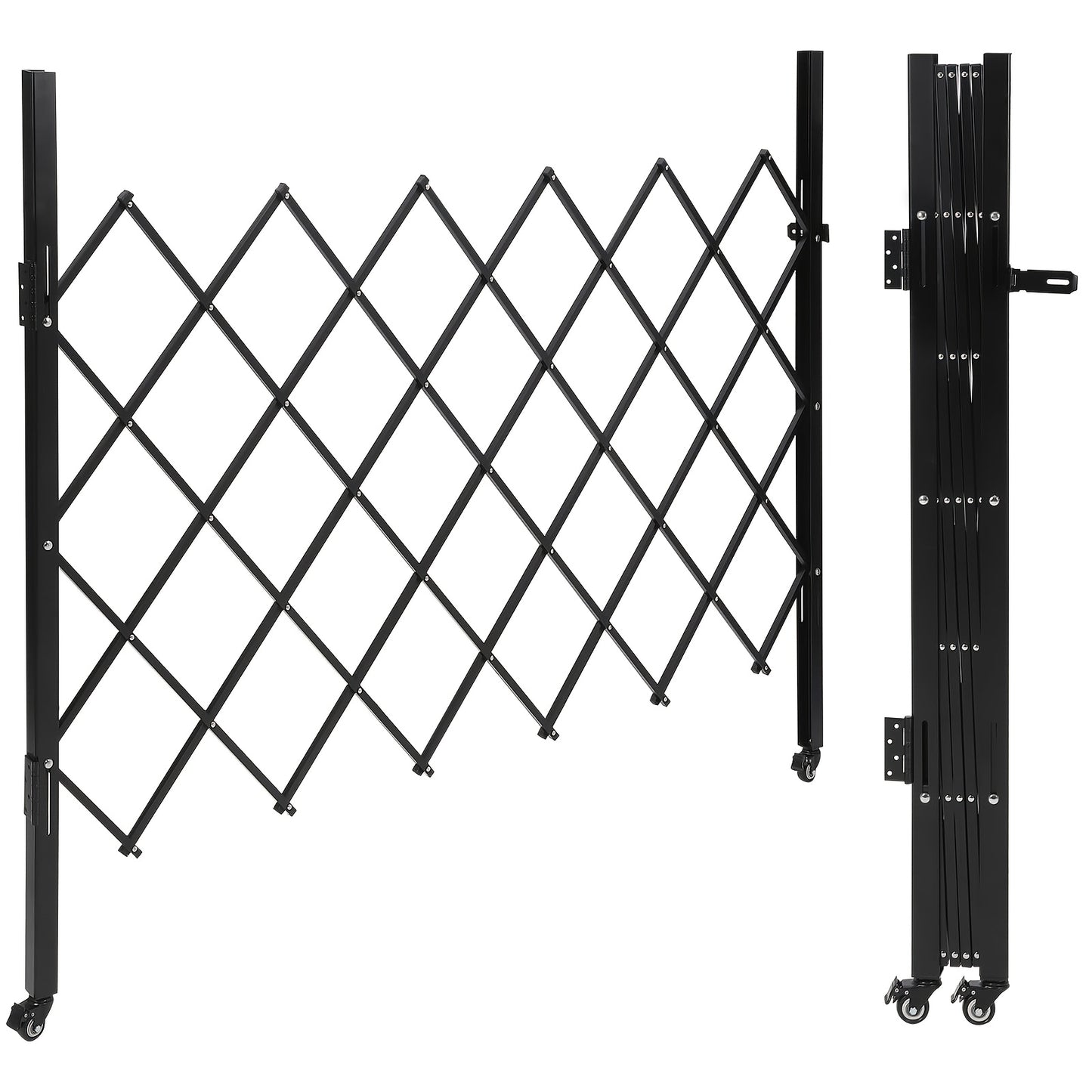 Hekwerkpoort – Vouwhek – Tuinpoort – Veiligheidshek – Hekpoort – Inklapbaar Design – Zwart Gepoedercoat Staal – 360° Vergrendelbare Wieltjes
