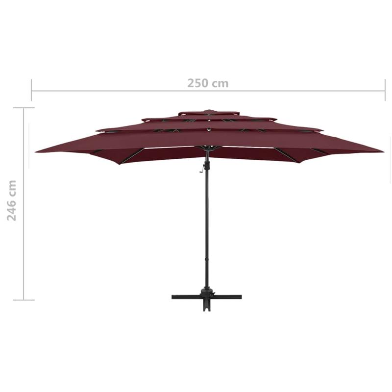 parasol – zonnescherm – tuinparasol – terrasparasol – bordeauxrood – 250x250 cm – 4-laags doek – roestvrijstalen frame