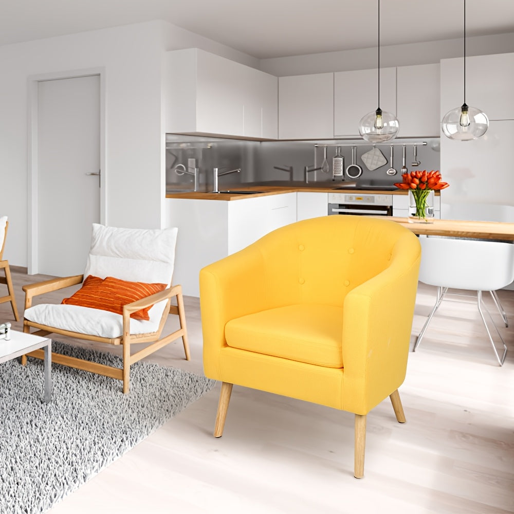 Okergele Fauteuil – Accentstoel – Armstoel – Leesstoel – Woonkamerstoel – Compact Formaat – Ergonomische Rugleuning – Lichtgewicht & Duurzame Katoenmix