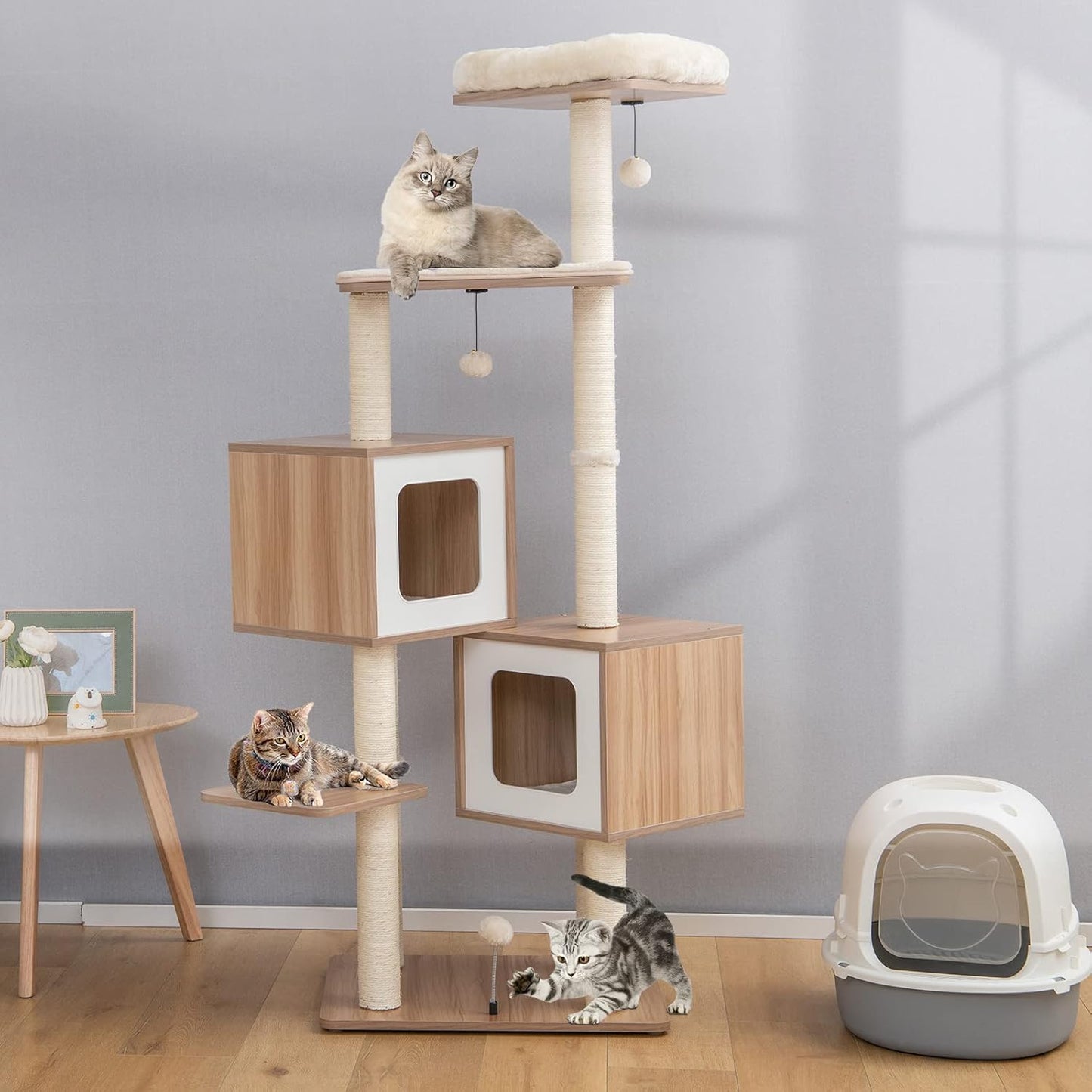 Krabpaal – Krabboom – Krabton – Kattenmeubel – Klimpaal – 163 cm Hoog – Natuurlijke Sisal Bekleding – Wasbare Kussens