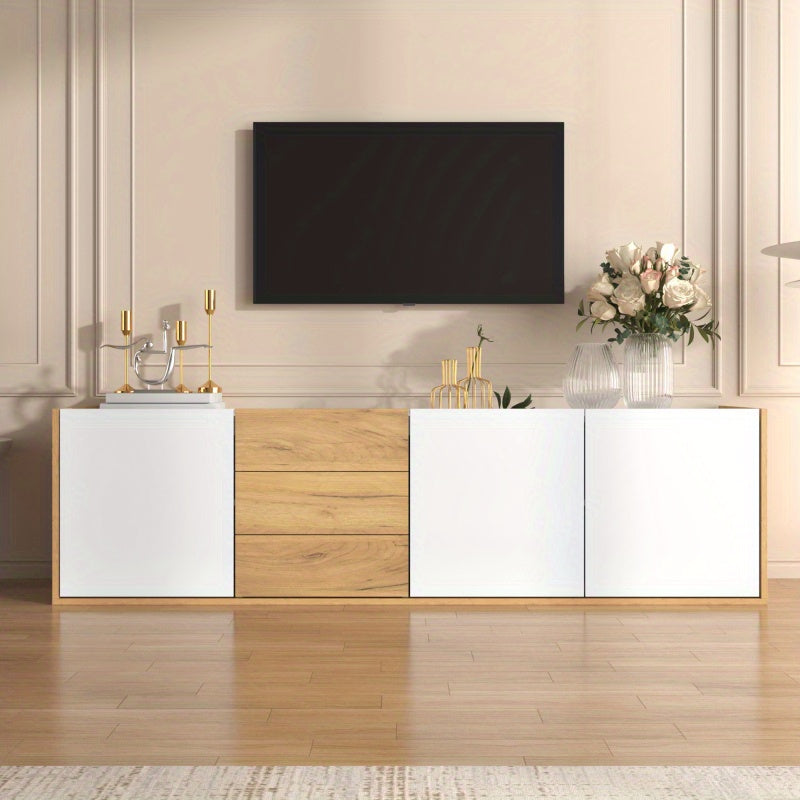 TV-meubel – TV-kast – Media Meubel – Televisie Meubel – Wandmeubel – Wit en Hout – Verstelbare Planken – MDF Duurzaam Design