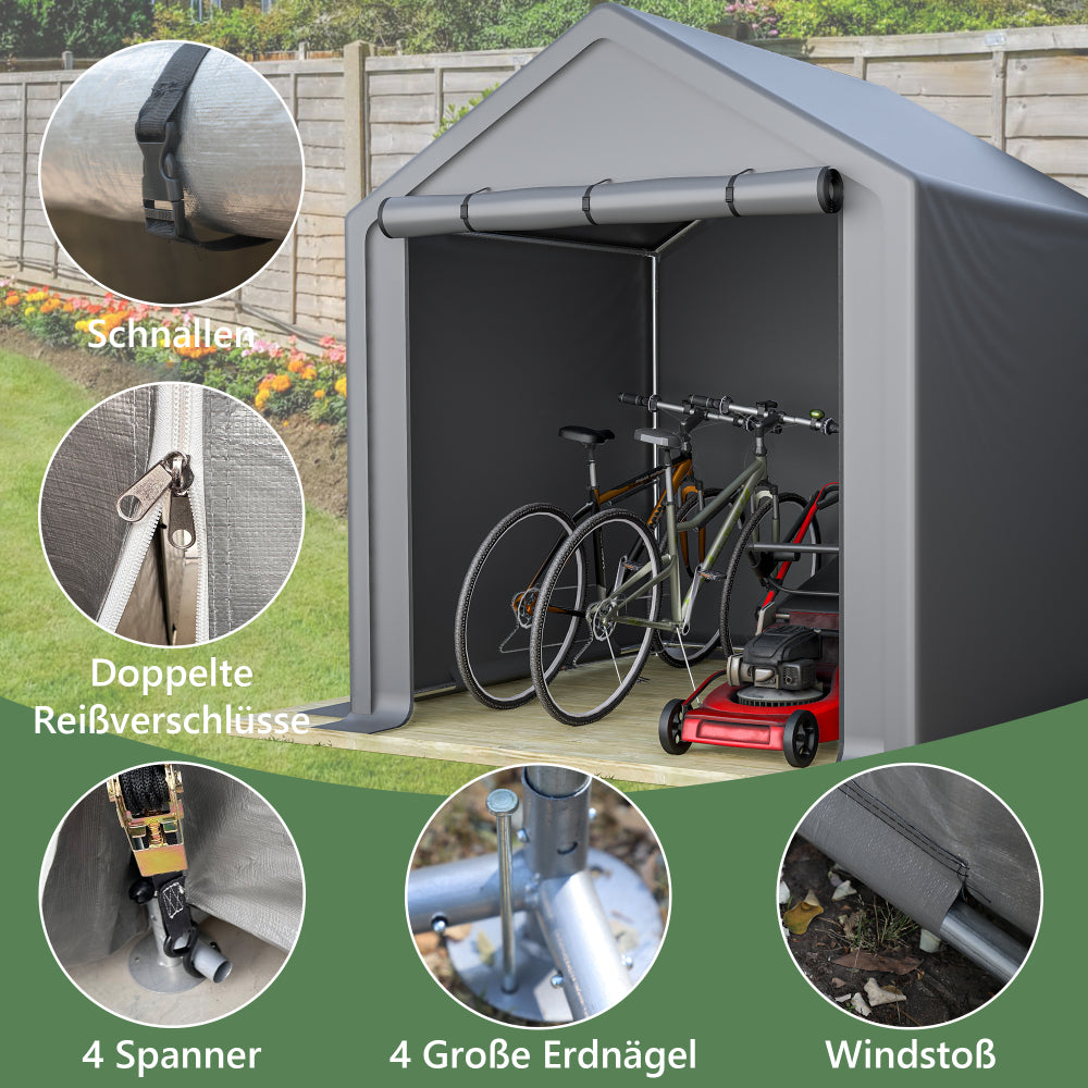 Fietsenstalling – Fietsgarage – Fietsberging – Tuinschuur – Opberghok – 160x220x165 cm – Stalen Frame – Oprolbare Rolluikdeur – Grijs