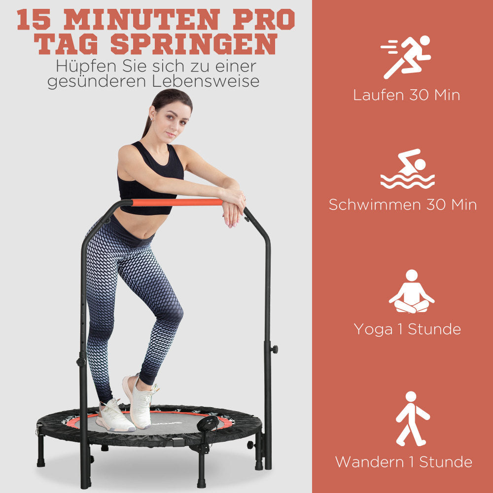 Mini Trampoline – Fitness Trampoline – Rebounder – Bounce Trainer – Workout Trampoline – 102 cm – 4-voudig Verstelbare Handgrepen – Maximale Belastbaarheid 100 kg