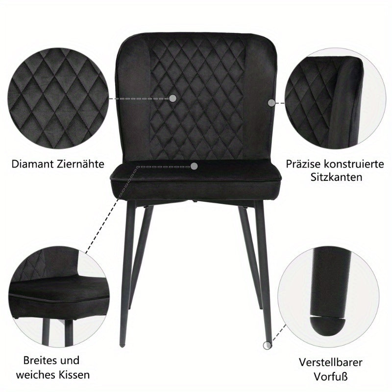 Eetkamerstoelen – Stoelen – Kuipstoelen – Keukenstoelen – Zwarte Stoffen Bekleding – Metalen Frame – Comfortabele Rugleuning – Set van 6