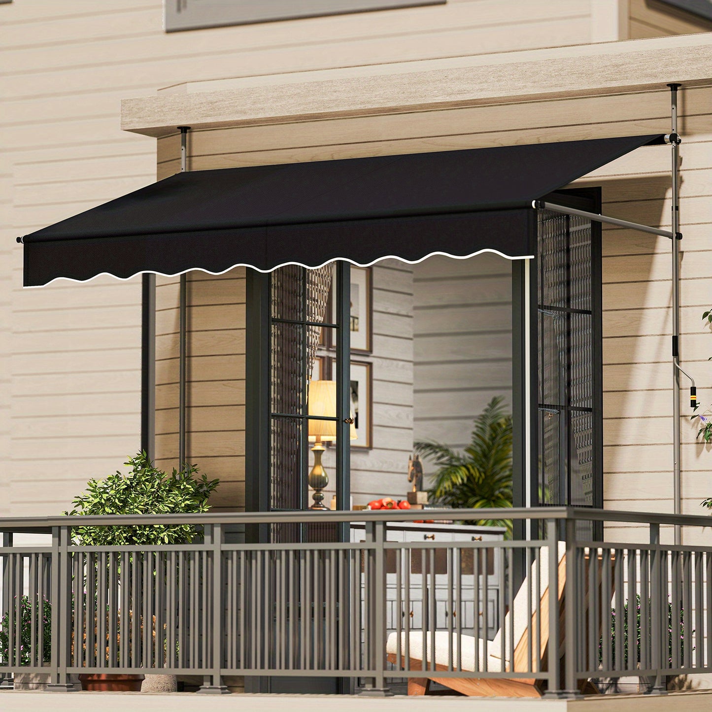 Markies Zonnescherm – Balkon Zonwering – Terras Luifel – Uitschuifbaar Scherm – Klemmarkies – Verstelbaar 210-300 cm – Waterafstotend Polyester – Zwart Gepoedercoat Stalen Frame