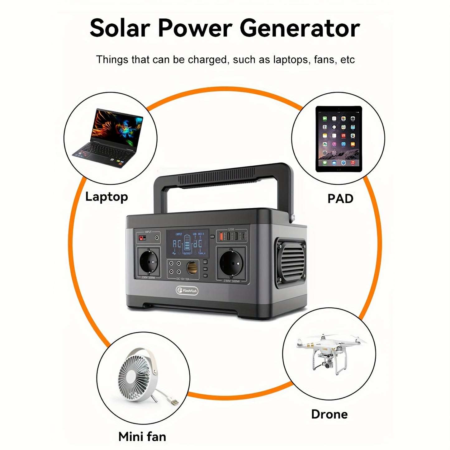 Flashfish Portable Power Station 500watts, 520Wh Emergency Backup Portable Power Station 500W (1000W Peak Power), Lithium Battery Power Bank Power Bank With Pure Sine Wave AC Output For Camping Adventures And Emergencies Powe