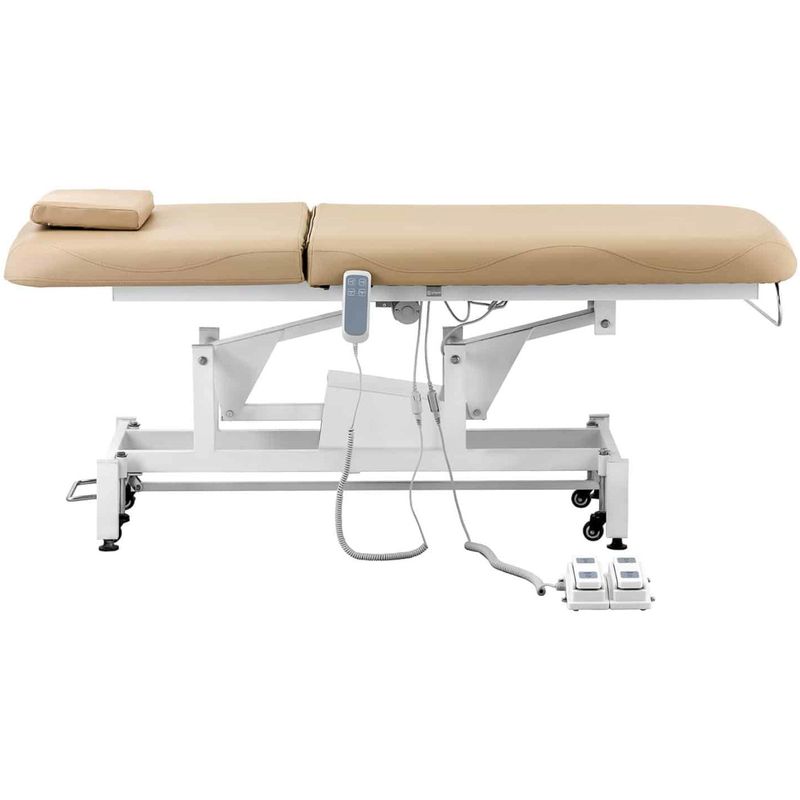 Massagetafel – Behandelbank – Massagebed – Behandeltafel – Massagebank – Elektrisch Verstelbaar – 2 Motoren – Max. Draagvermogen 150 kg – Donkerbeige Eco-Leder