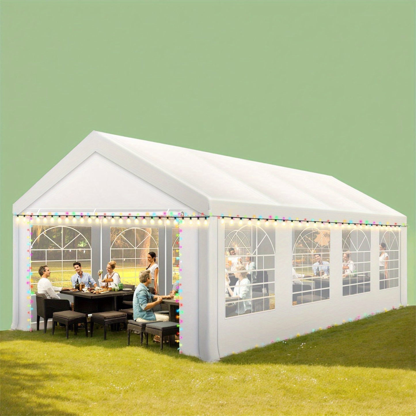 Partytent – Paviljoen – Tuintent – Feesttent – Overkapping – 4x8 m – Stevig Legering Frame – Waterdicht Met Zandzakken & Halfronde Panelen