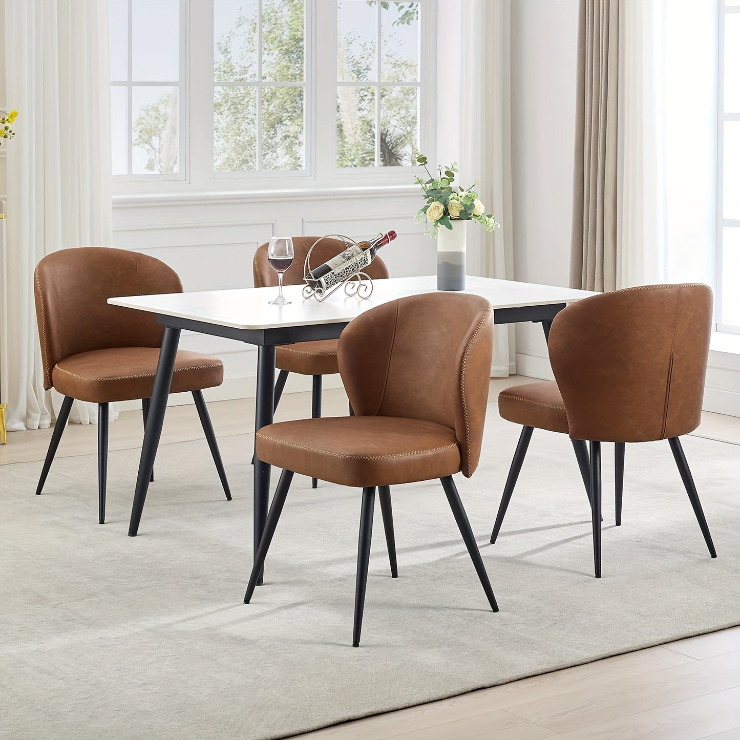 Eetkamerstoelen – Stoelen Set – Keukenstoelen – Zwarte Stoelen – Armloze Stoelen – Kunstleren Bekleding – Stijlvol Roestvrij Stalen Frame – Set Van 2 – Ergonomisch Comfort – Lichtgewicht - Bruin
