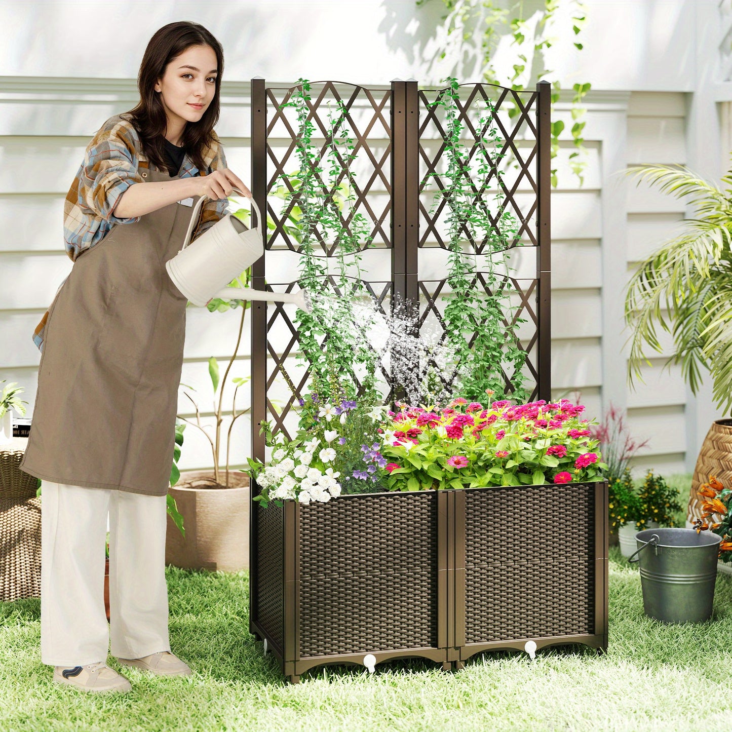 Hoogte Moestuinbak – Verhoogde Plantenbak – Kweekbak – Moestuinbak – Kweekbak Met Rek – Zelfwaterend Systeem – Diepe 36 Cm Planterbak – Koffie Kleur