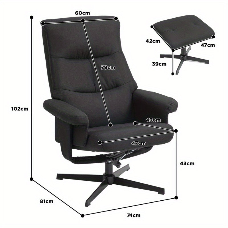 Relaxfauteuil – Draaifauteuil – Schommelstoel – Lounge Stoel – Voetenbank – Zwart Fluweel – Zwaar Metaal Frame – Eenvoudig Schoonmaken
