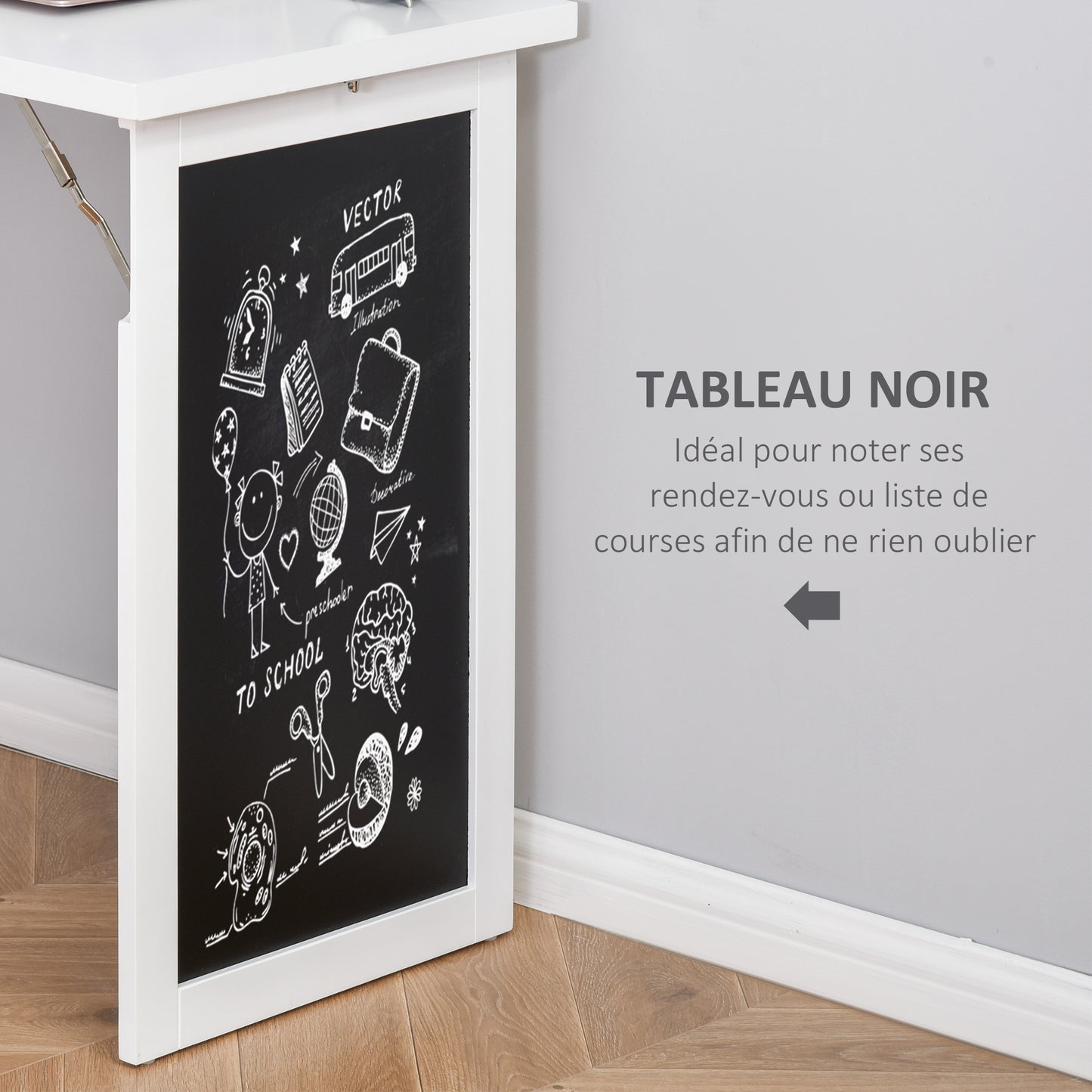 Klapbureau – Opklapbare Werktafel – Muurbureau – Schrijftafel – Opbergbureau – Wit – MDF Houtfineer – Ingebouwd Whiteboard & Boekenplank
