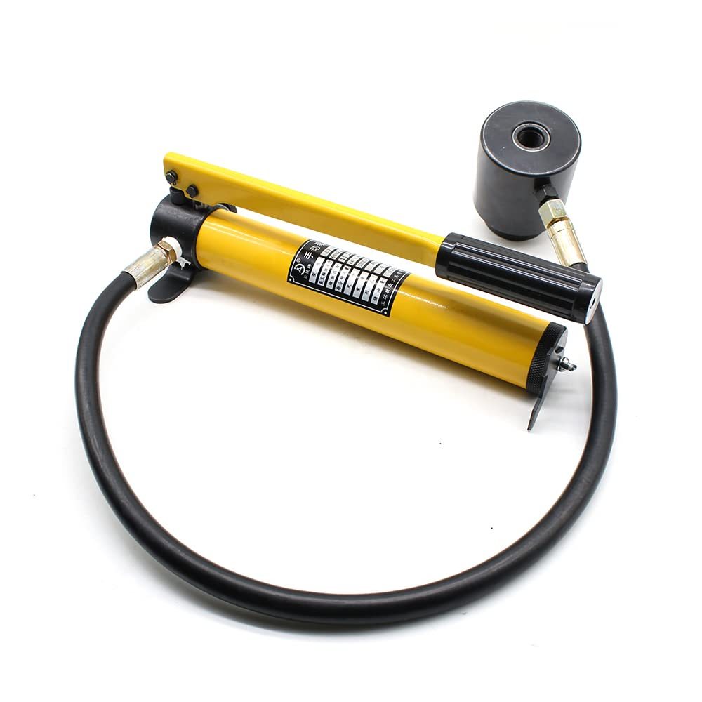 Hydraulische Pers – Hydraulische Platenpons – Werkplaatspers – Persgereedschap – Perstang – 8 Ton Kracht – 6 Verschillende Ponsmaten 22-60mm – Robuust Kunststof Gecoat Stalen Frame
