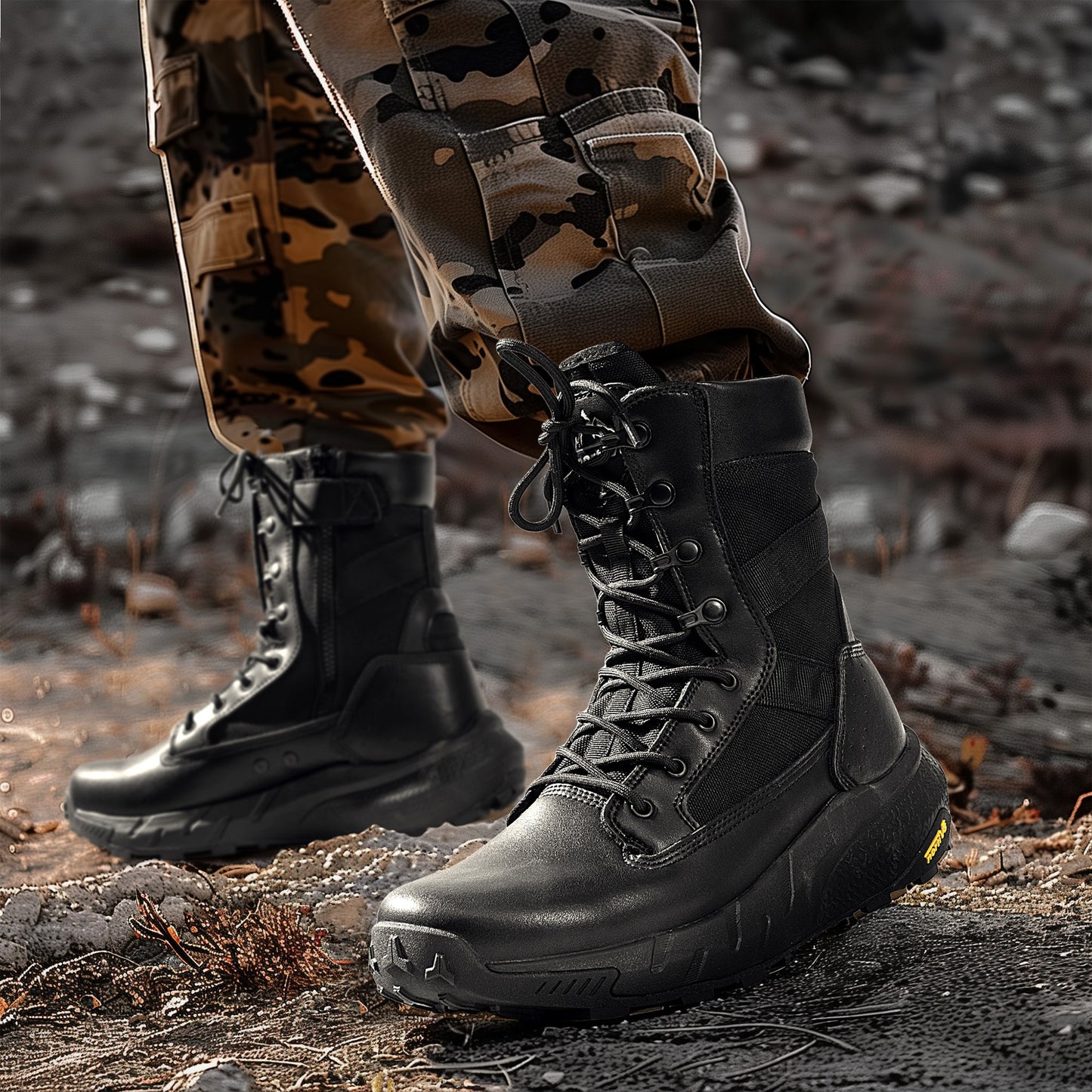 Tactical Boots – Wandelschoenen – Outdoor Schoenen – Werklaarzen – Hiking Boots – Lichtgewicht & Ademend – Anti-Slip Zool – Zijritssluiting – Beige – 20,3 cm