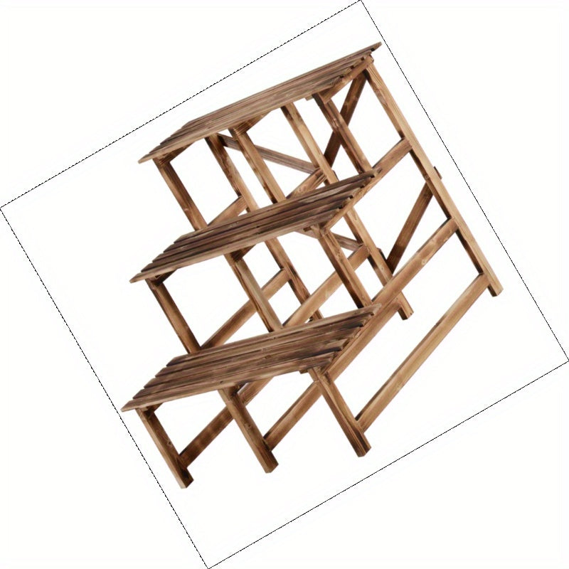 Plantenrek – Plantenstandaard – Plantentafel – Plantentrap – Bloemenrek – 3 Laags – Vurenhout Met Metalen Frame – 80 x 80 x 78 cm – Stevig & Rustiek