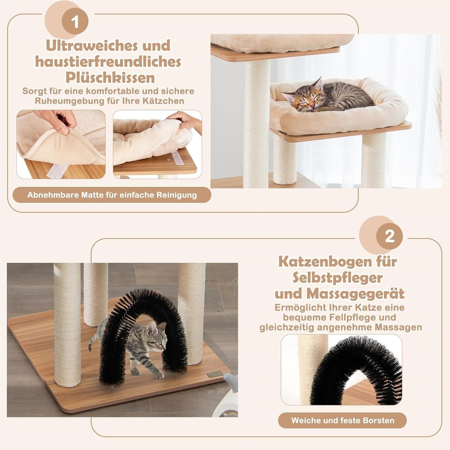 Krabpaal – Krabboom – Kattenmeubel – Kattenkrabpaal – Kattenboom – Houten Krabpaal 170 cm – Met Afneembare Kussens – Sisal Krabpalen