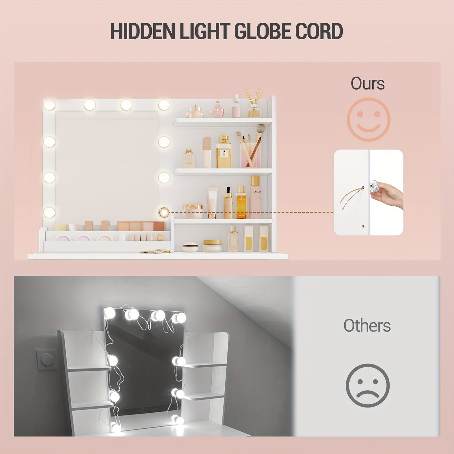 Kaptafel – Make-up Tafel – Opmaktafel – Visagietafel – Beautytafel – Met Spiegel en LED Verlichting – 2 Lades en 4 Open Vakken – Modern Wit – 3 Lichtstanden