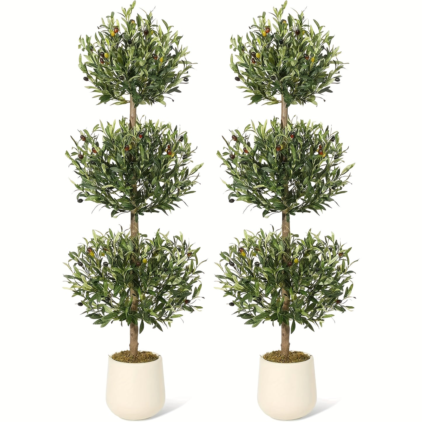 Olijboom Kunstplant – Kunst Olijfboom – Nep Olijfboom – Kunstboom – Kunstplanten – Set Van 2 – 152 cm Hoog – Mosbedekte Stam – Wit Geverfde Pot – Onderhoudsvrij – Duurzaam Kunststof