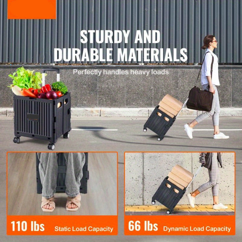 Boodschappenkar – Winkelwagen – Trolley – Transportkar – Inklapbare Kar – Draagkracht 24,9 kg – Allterrain Rubber Wielen – Compact & Lichtgewicht – Zwart