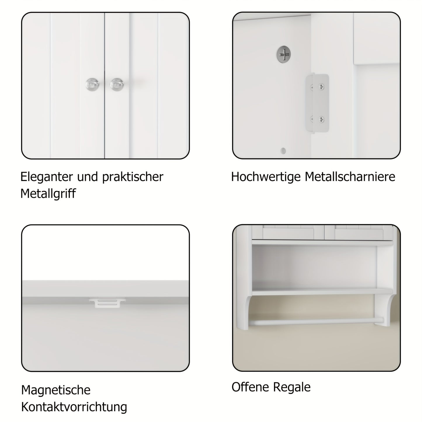 Wandkastje Badkamer – Opbergkastje Muurkastje Medicijnkastje Handdoekenrek – Wit MDF Hardhout – 2 Verstelbare Planken – Wandmontage Space Saver