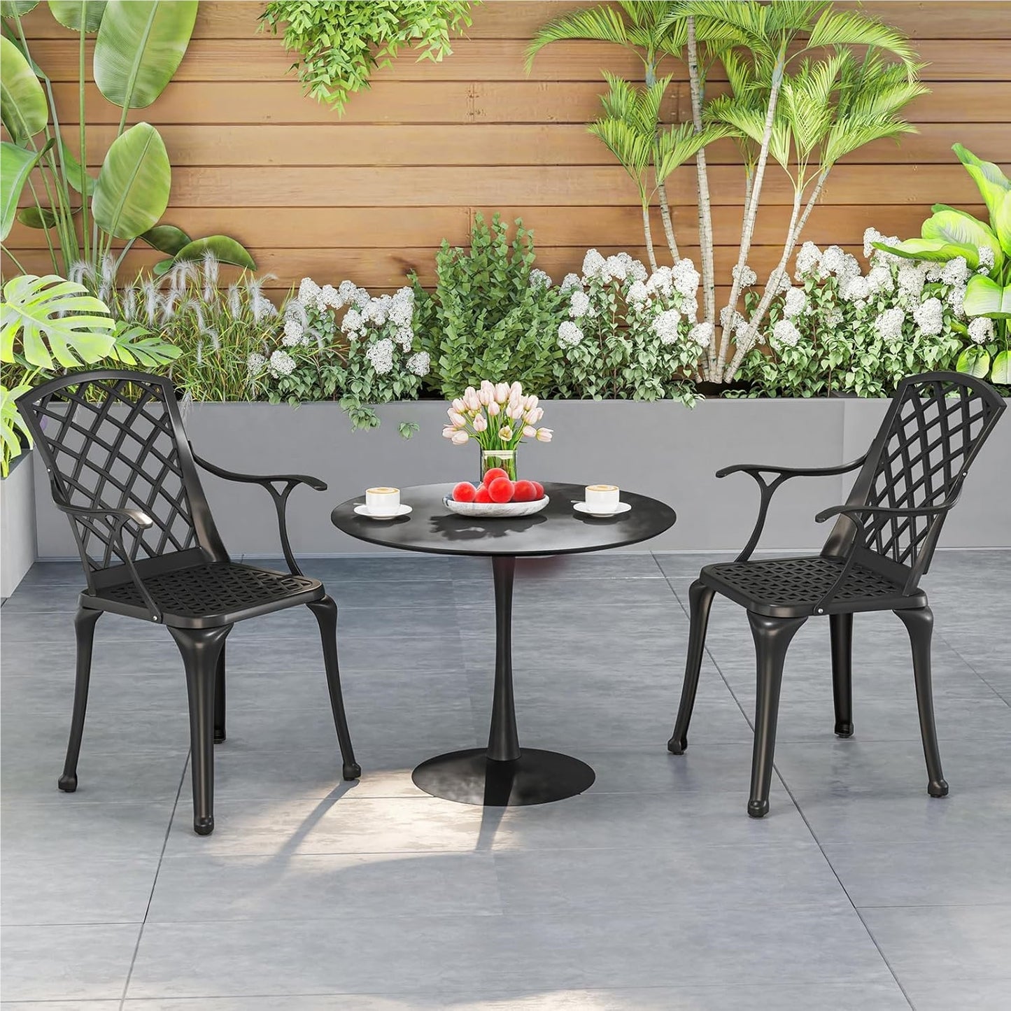 Aluminium Tuinstoelen – Tuinmeubels – Balkonstoelen – Terrasstoelen – Buitenstoelen – Weerbestendig – Met Armleuningen – Zwart – Ergonomisch & Verstelbare Voeten