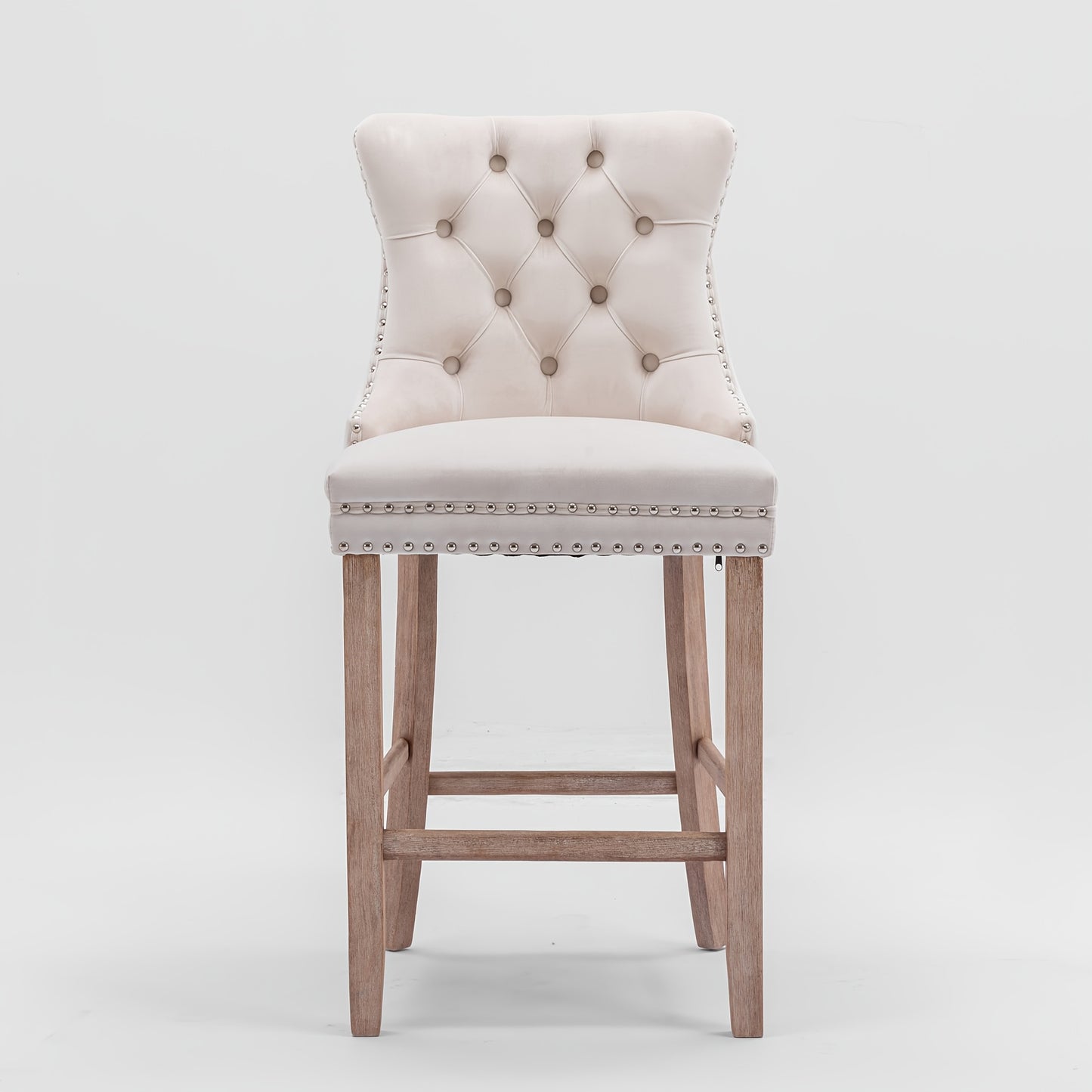 Barkrukken – Barstoelen – Barstoelenset – Keukenstoelen – Barstoelen Met Rugleuning – Set Van 2 Beige Velvet – Button-Tufted – Stevig Metalen Frame – Chrome Nagelrand – Comfortabel En Duurzaam