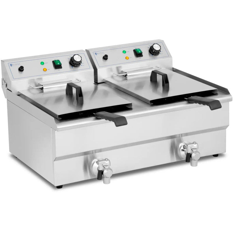 Friteuse – Dubbele Frituurpan – Frituurpan – Frietpan – Koude Zone – 2 x 16 Liter Inhoud – 6000 Watt Vermogen – RVS Behuizing