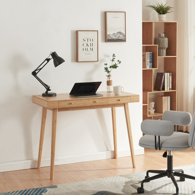 Bureau – Werktafel – Schrijftafel – Computertafel – Bamboe tafel – 100x50x75 cm – 3 Lades – Duurzaam Natuurlijk Materiaal