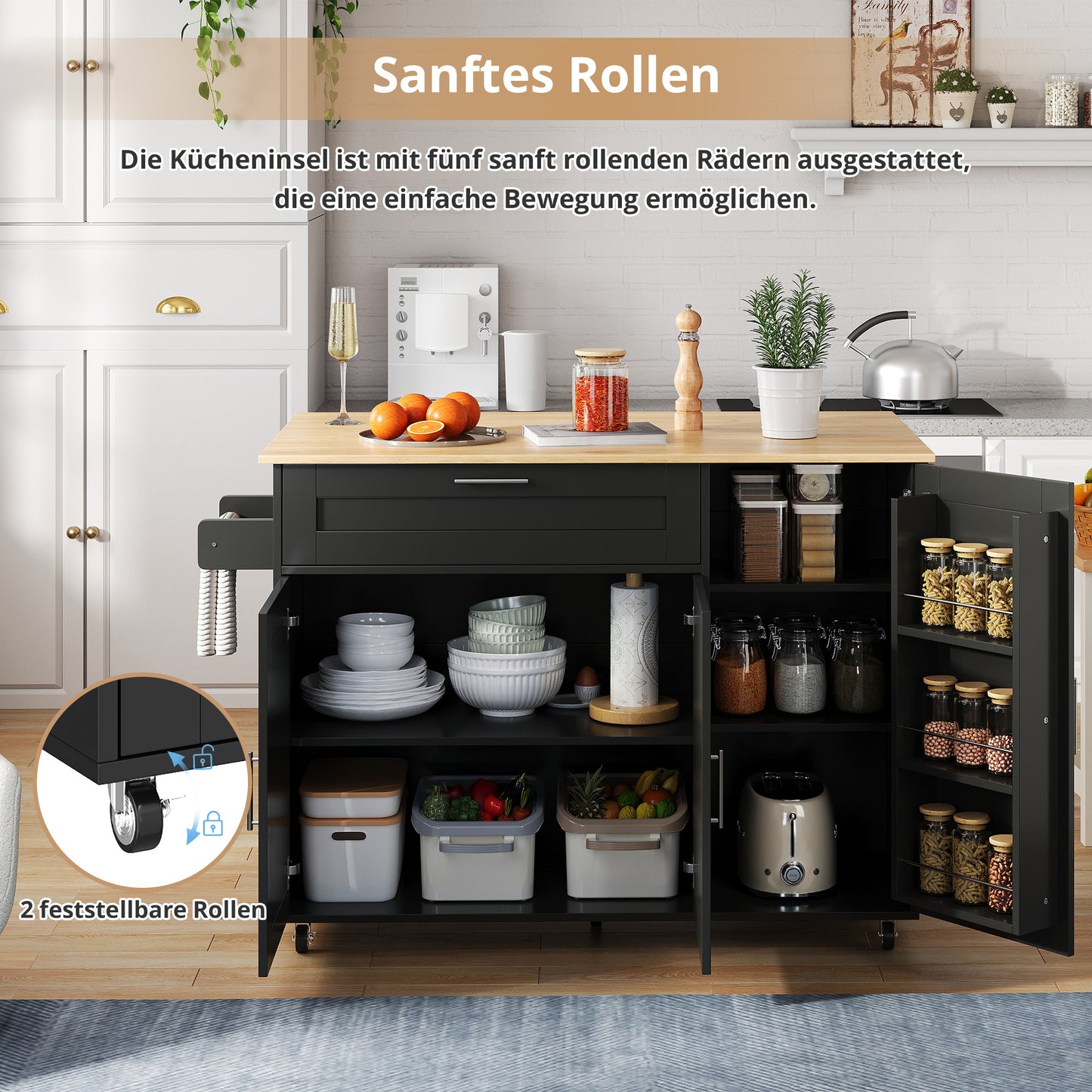 Keukentrolley – Keukenwagen – Serveerwagen – Keukenrek – Mobiele Keukentrolley – Uitschuifbaar Werkblad – 132,5x44-70x90 cm – Hout Met Eikenlook
