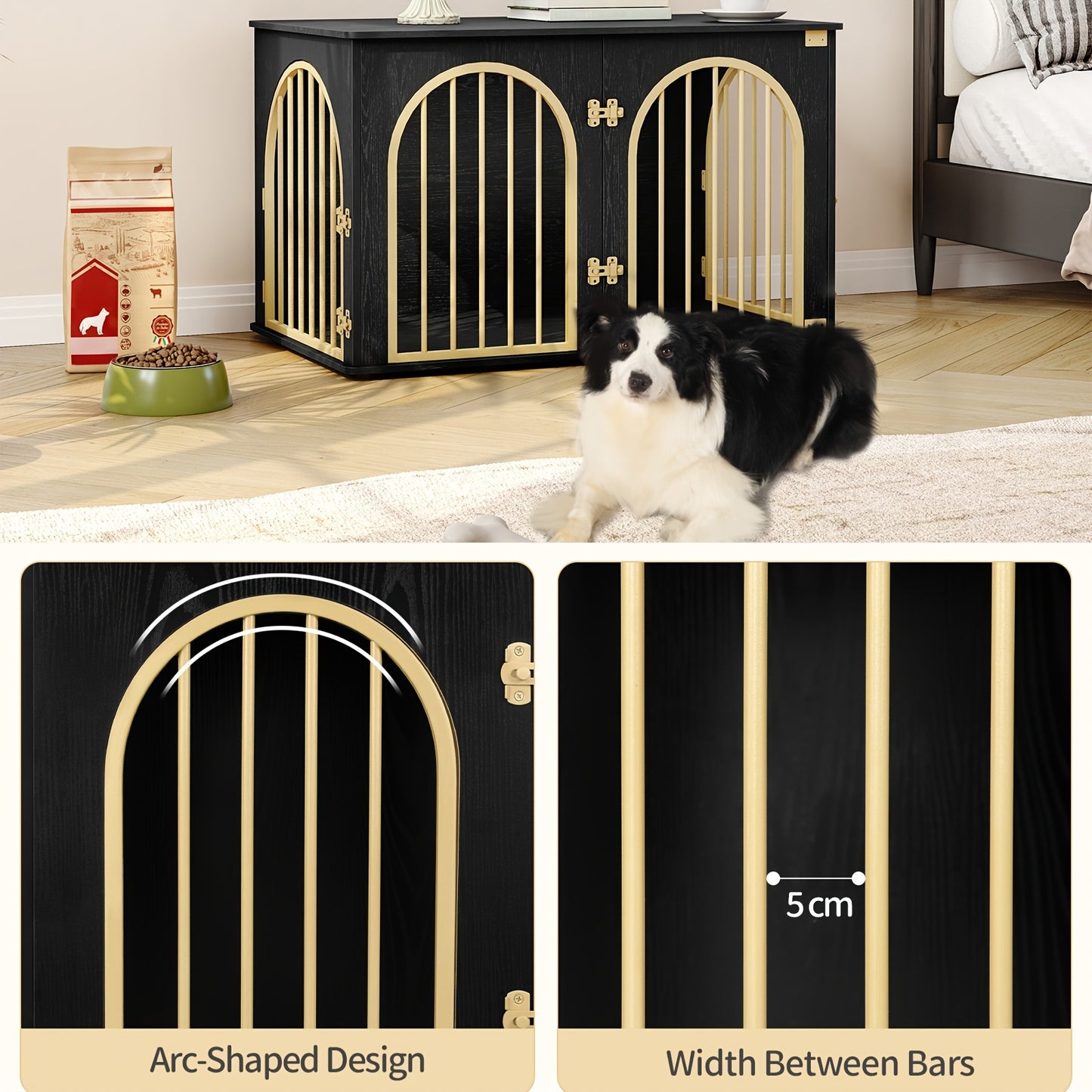 Hondenkennel – Hondenbench – Hondenkooi – Hondenhok – Kamerkennel – 3 Deuren – Modern Boogvormig Ontwerp – Stevig Metaal – 60x100x63 cm – Geschikt Tot 100 kg