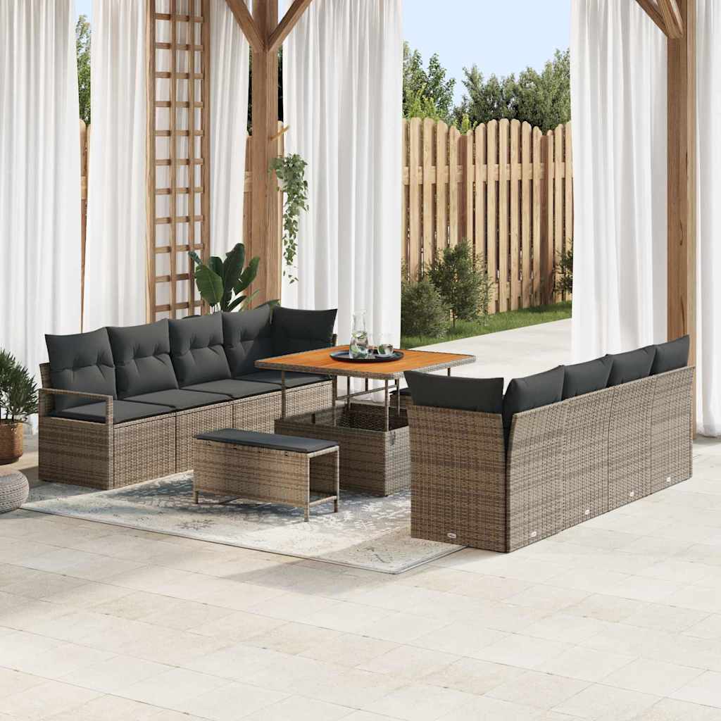 Tuinbankset – Loungeset – Tuinmeubelset – Hoekbank – Buitenbank – Polyester Rotan – UV-bestendig – Ruim Zitcomfort Voor 6-8 Personen - Grijs/Donkergrijs