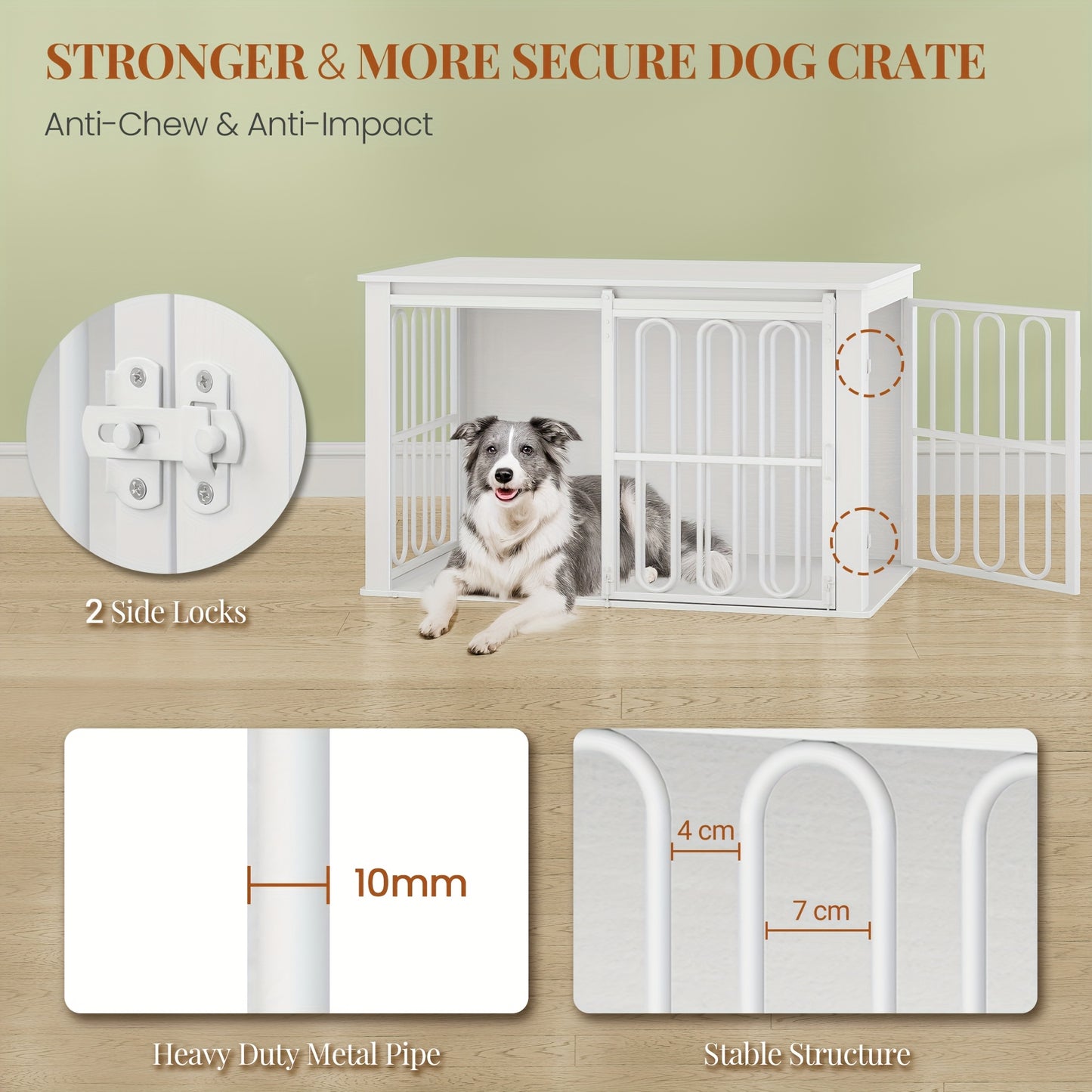 Hondenbench – Hondenkooi – Hondenhok – Bench Voor Honden – Hondenhokje – Houten Bench Met Dubbele Deuren – 100x60x62,4 cm – Geschikt Voor Kleine en Middelgrote Honden – Wit