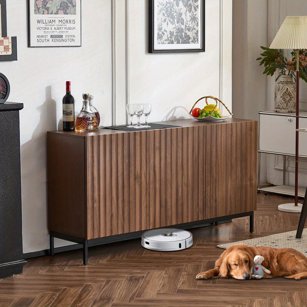 Dressoir – Opbergkast – Kast – Buffetkast – Ladekast – 150x40x80 cm – Modern Rustiek Donker Eiken – 3D Golfstructuur & Verstelbare Planken – Stevig Metalen Frame & Antikantelvoorziening