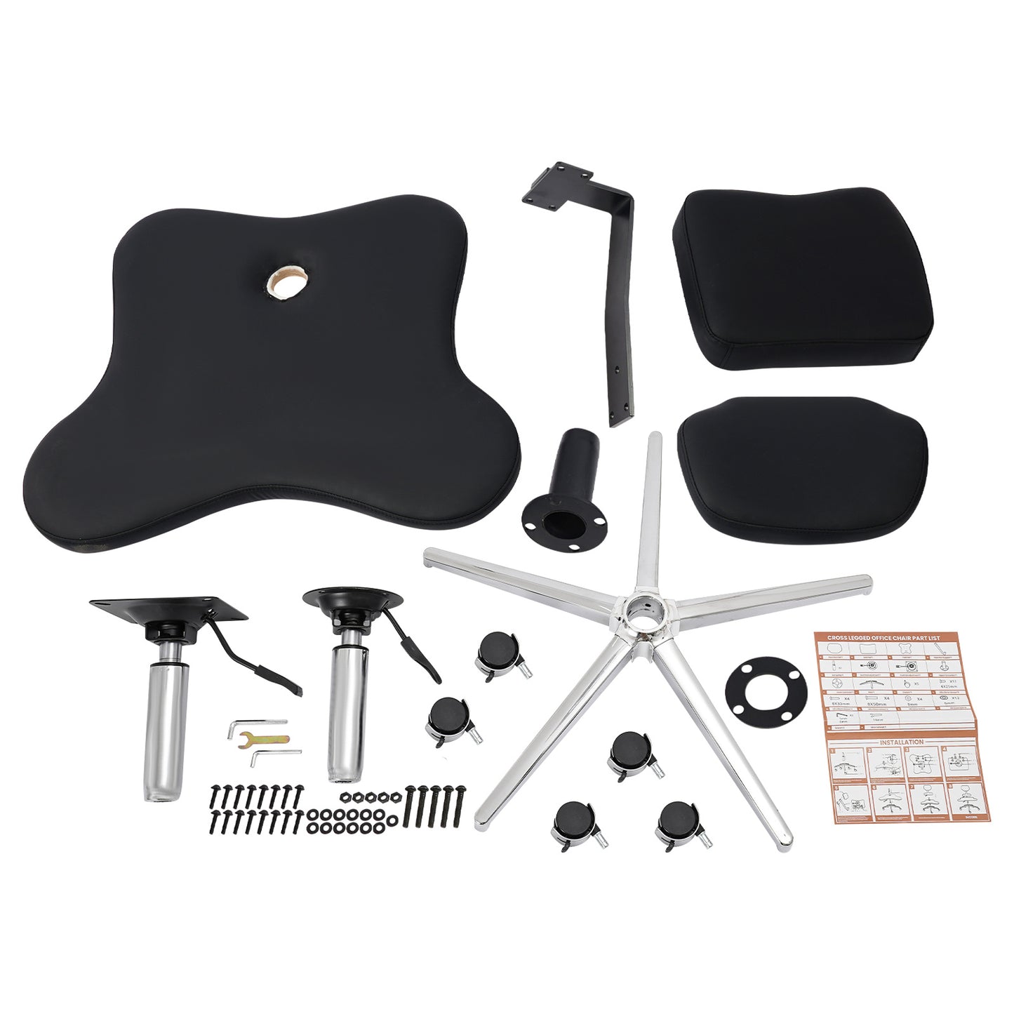 Kniestok – Kruisbeenzitstoel – Meditatiestoel – Yogastoel – Ergonomische Bureaustoel – Verstelbare Hoogte – Gietijzeren Frame, 360° Draaibaar, Zwart