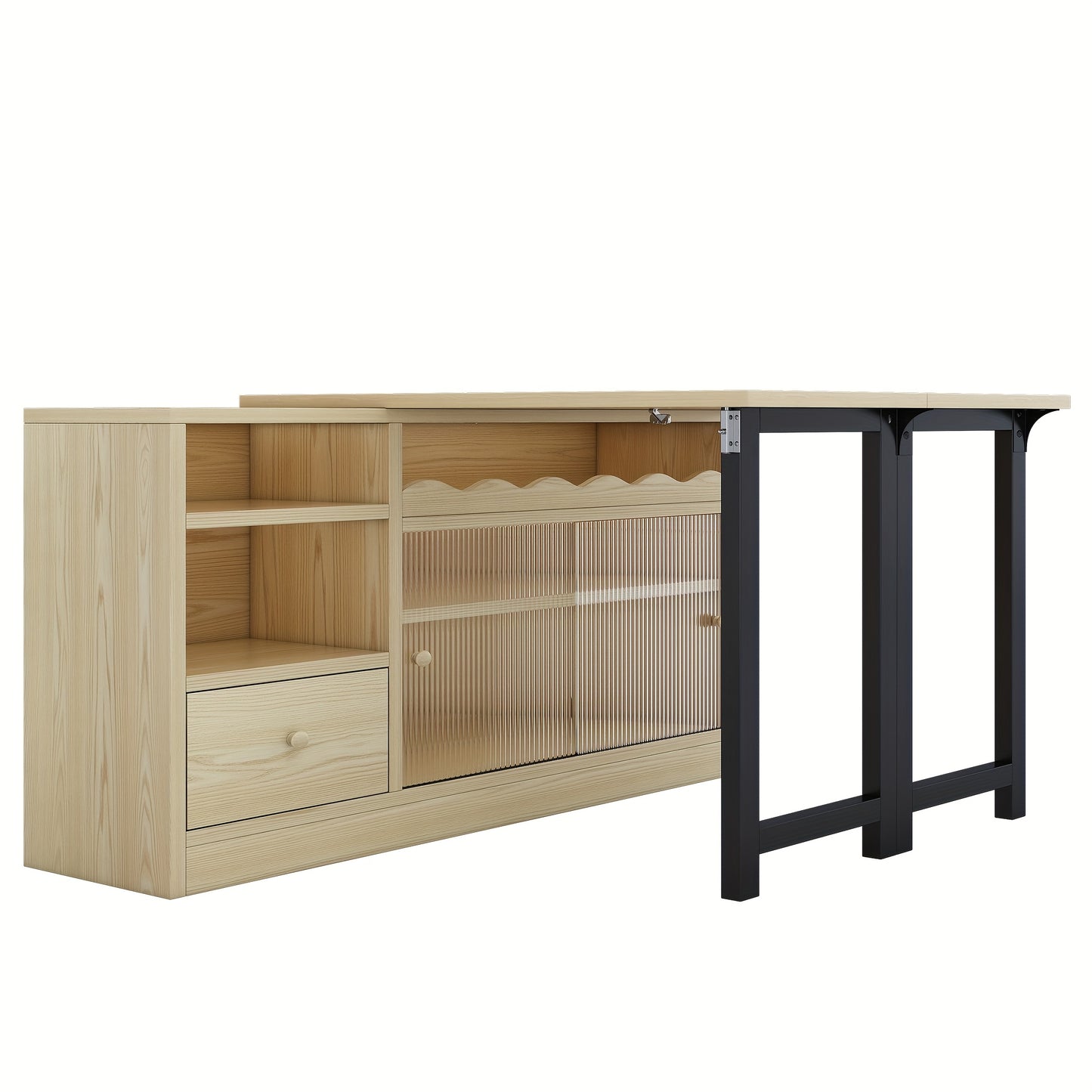 Uitklaptafel – Klaptafel – Vouwtafel – Eettafel – Uitschuifbare Tafel – 360° Draaibaar – Ruimtebesparend Met Opbergruimte – Stevig Metalen Frame – Natuurlijk Houtkleur & Zwart