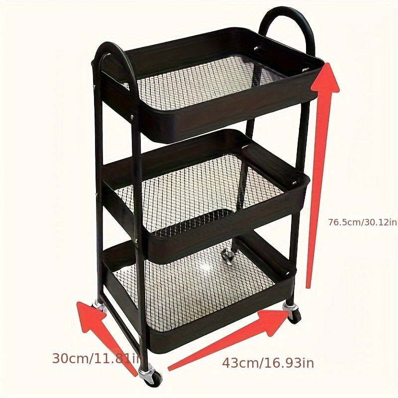 Opbergrek – Opbergwagen – Rolkast – Opbergwagen Met Wielen – Opbergkast – Slim 3-laags ontwerp – Stevig Kunststof Frame 43x30x77 cm