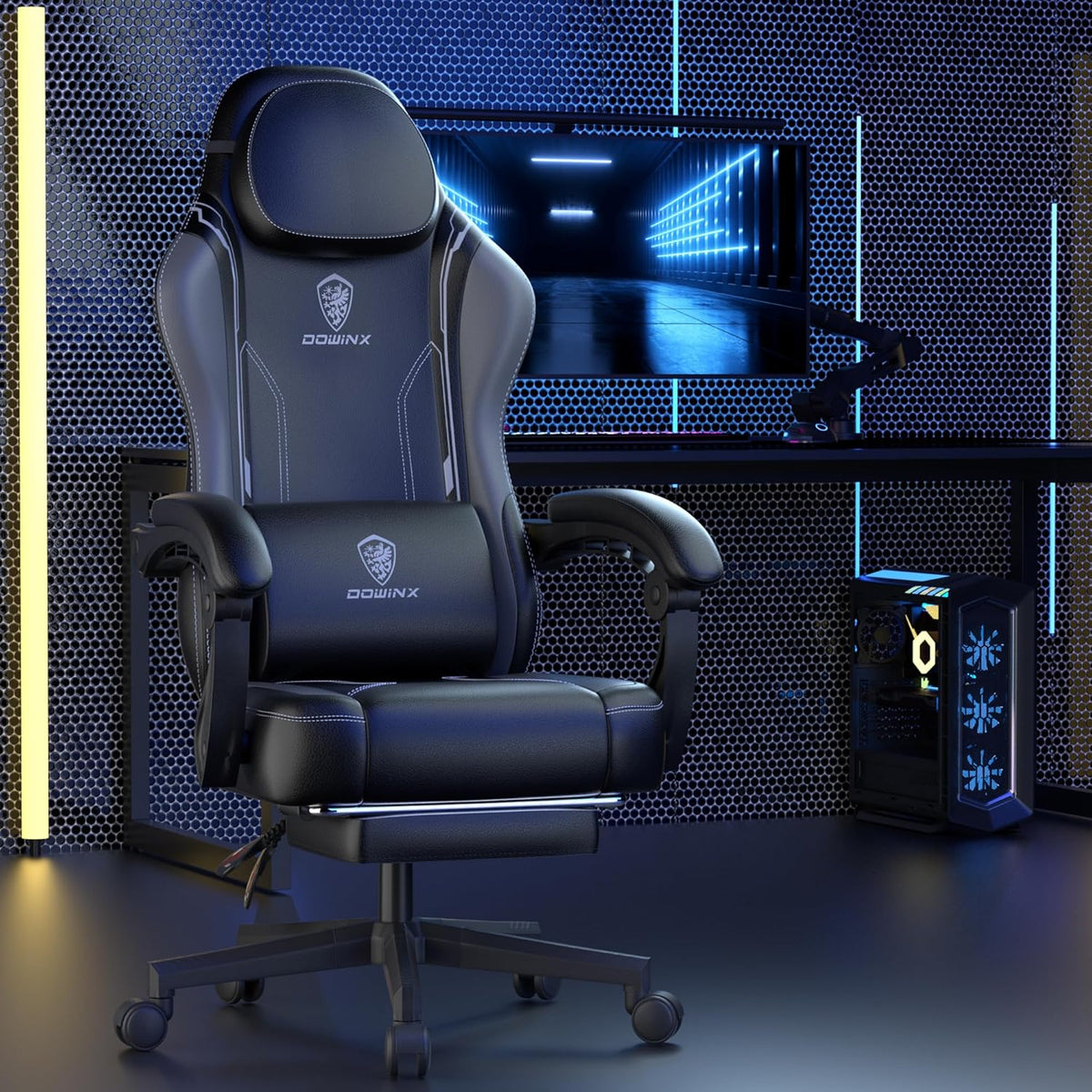 Gamingstoel – Gamerstoel – Bureaustoel – PC Stoel – Office Chair – Ergonomisch Met Veerkussen – Verstelbare Rugleuning & Opklapbare Voetensteun – Grijs - QUORE