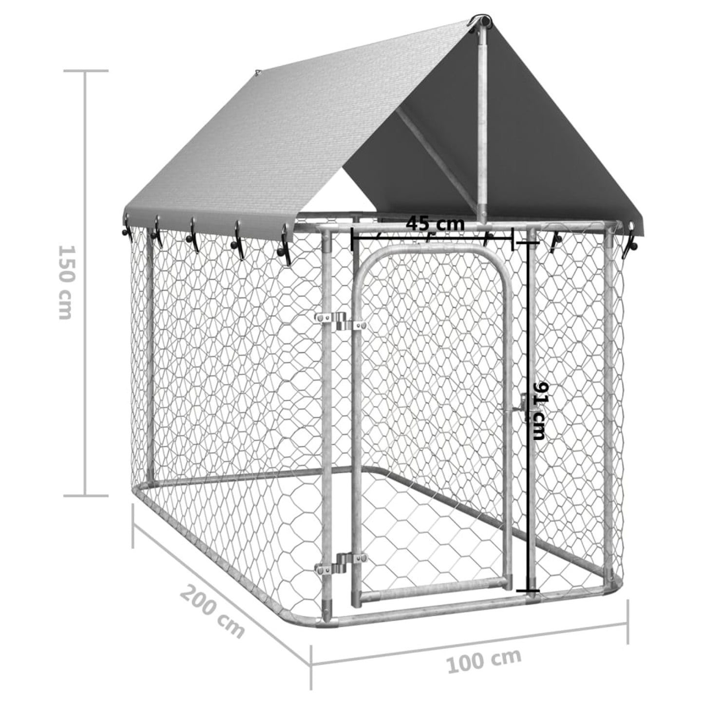 Hondenren – Puppyren – Hondenkennel – Hondenbench – Buitenren – Stevig Metalen Gaas – Weerbestendig Dak – 200x100x150 cm