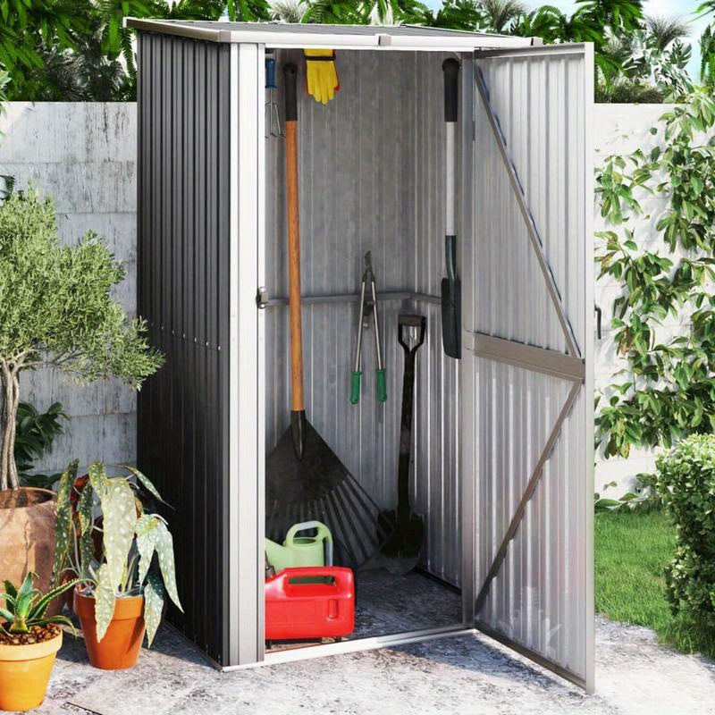 Tuinhuisje – Tuinschuur – Tuinberging – Gereedschapsschuur – Tuinkast – Gegalvaniseerd Staal – Weerbestendig Met Ventilatie & Dubbele Deuren – Antraciet – 118,5x97x209,5 cm
