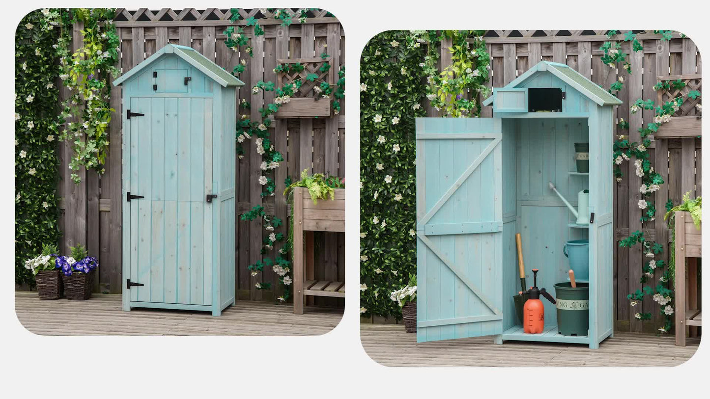 Tuinhuisje – Tuinschuur – Berging – Opbergkast – Gereedschapsschuur – Behandeld Grenenhout – Waterdicht Bitumen Dak – Compact 77x54x179 cm – Blauw