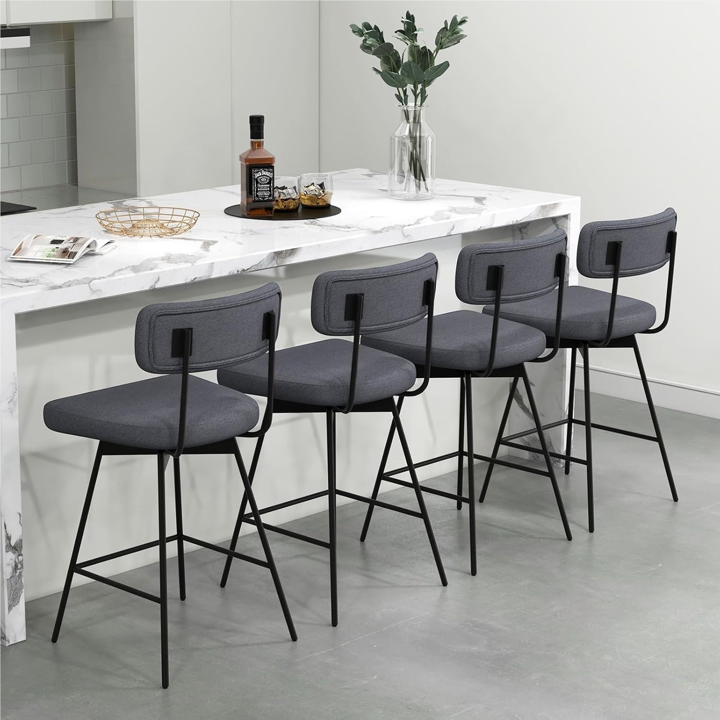 Barstoel – Barkruk – Barstoel Kruk – Barkrukken Set – Keukenstoel – Draaibaar – Zithoogte 63,5 cm – Gestoffeerd Met Rugleuning