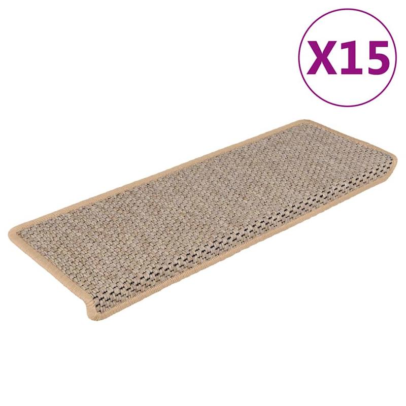 Trapmatten Zelfklevend – Trapbekleding – Antislip Trapmat – Trapstroken – Trapstickers – Beige Sisal Look – Set 15 Stuks – 65x21x4 cm – 5,3 mm Dikte – Duurzaam en Makkelijk Te Installeren
