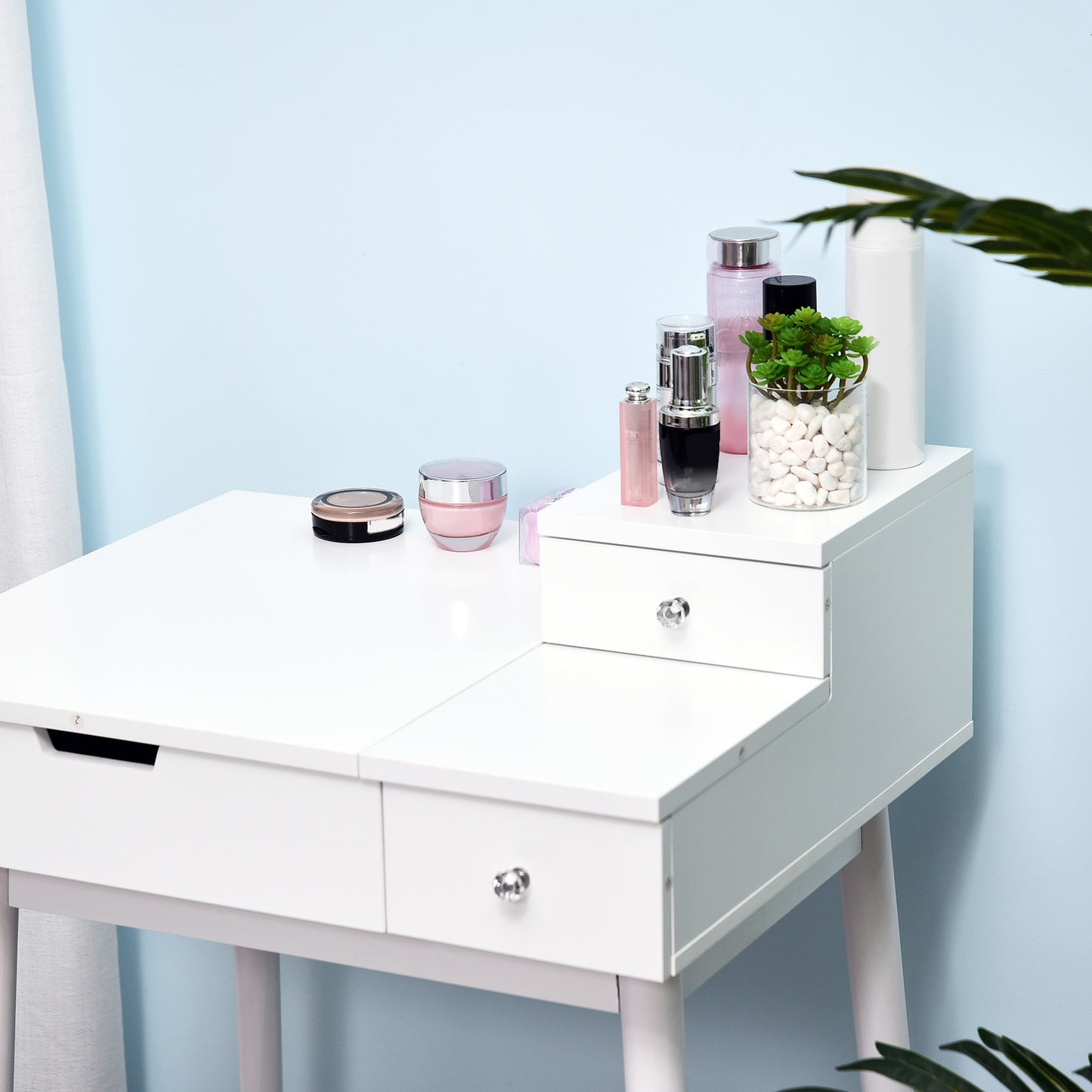 Make-uptafel – Make-uptafel – Kaptafel – Schminktisch – Toillet tafel – Wit MDF – Inklapbare Spiegel – Inclusief Krukje – Opbergruimte