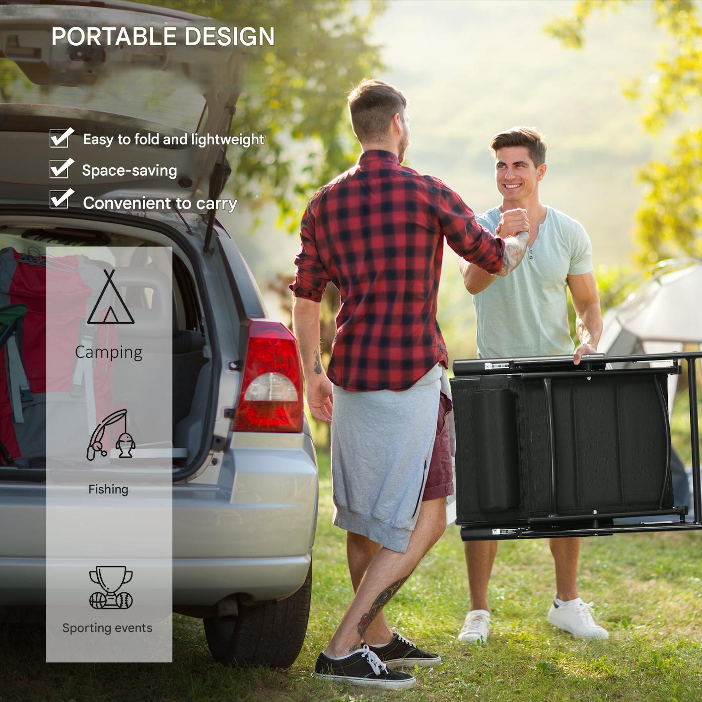 Opvouwbare Tuinstoelen – Klapstoel – Tuinstoel – Campingstoel – Balkonstoel – Met Hoofdsteun en Armleuningen – Aluminium Frame – 130 kg Draagkracht – Zwart – Set van 2 – 54x67x108 cm